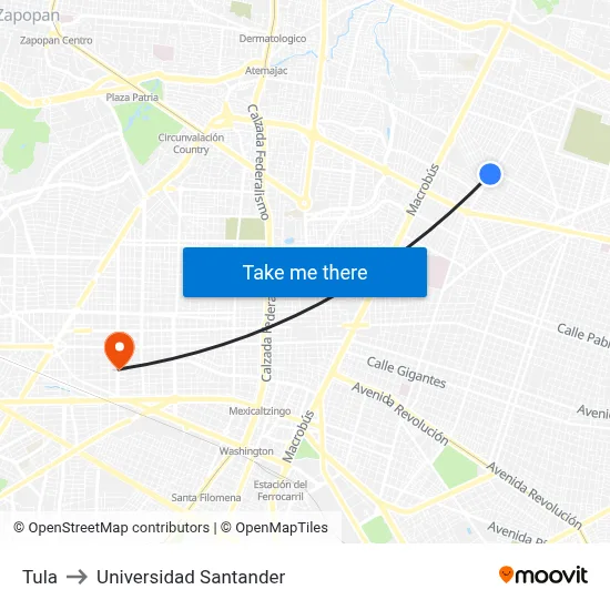 Tula to Universidad Santander map