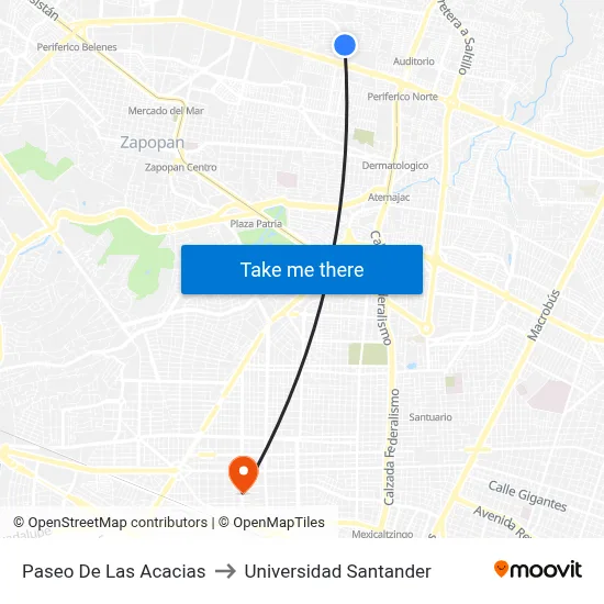 Paseo De Las Acacias to Universidad Santander map