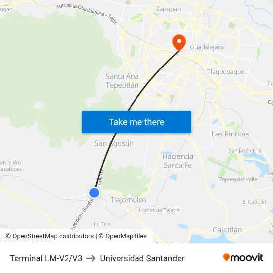 Terminal LM-V2/V3 to Universidad Santander map