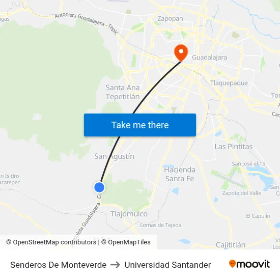 Senderos De Monteverde to Universidad Santander map