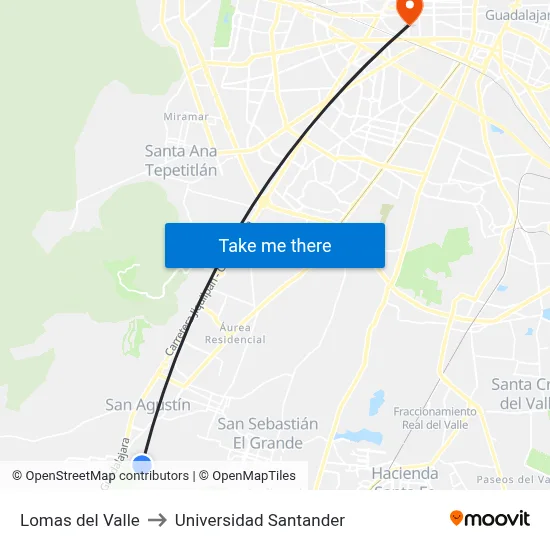 Lomas del Valle to Universidad Santander map