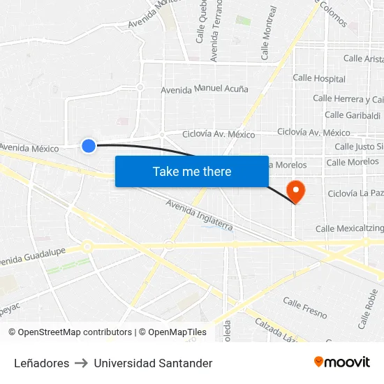 Leñadores to Universidad Santander map