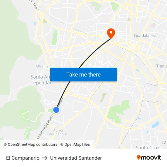 El Campanario to Universidad Santander map