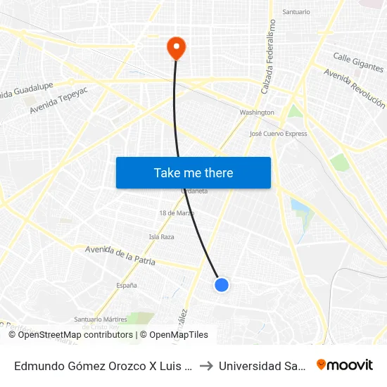 Edmundo Gómez Orozco X Luis Covarrubias to Universidad Santander map