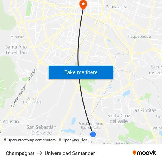 Champagnat to Universidad Santander map