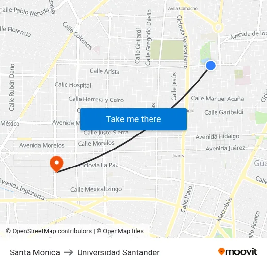 Santa Mónica to Universidad Santander map