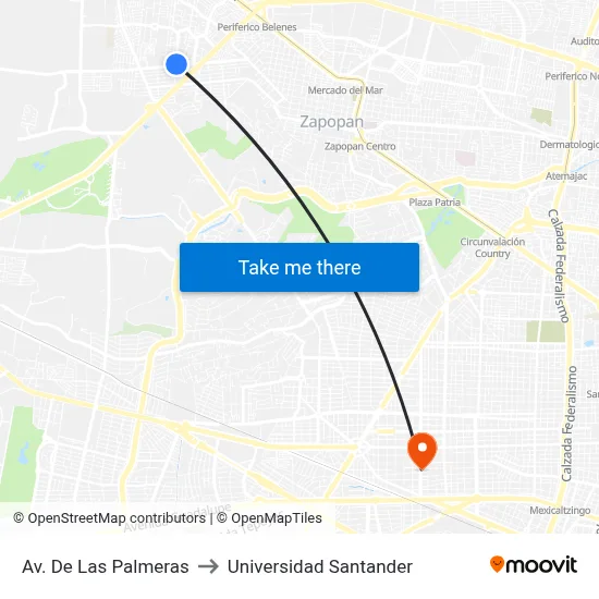 Av. De Las Palmeras to Universidad Santander map