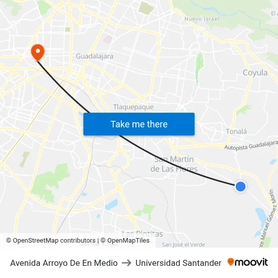 Avenida Arroyo De En Medio to Universidad Santander map