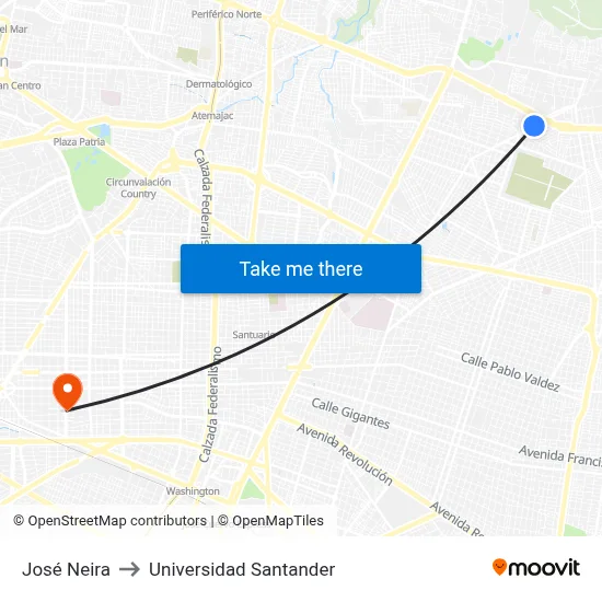 José Neira to Universidad Santander map
