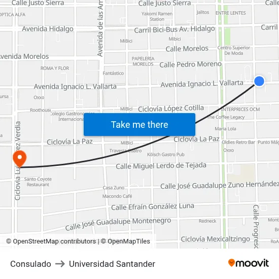 Consulado to Universidad Santander map