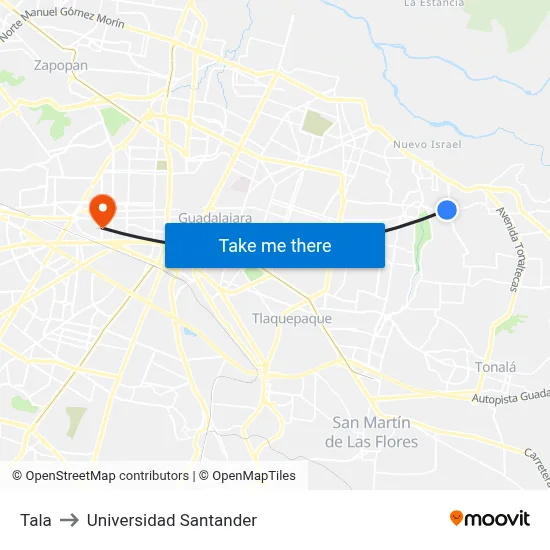Tala to Universidad Santander map