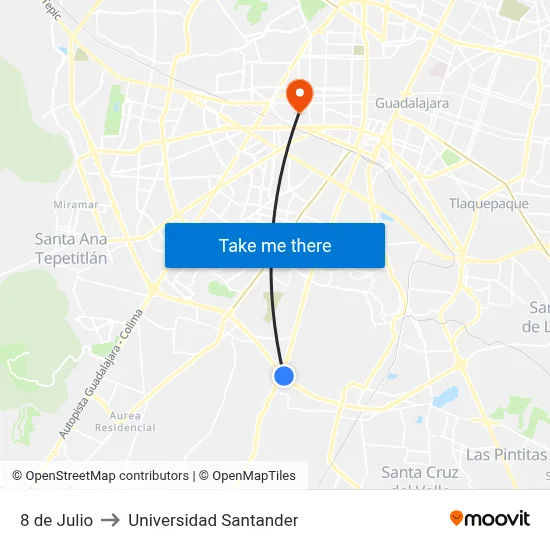8 de Julio to Universidad Santander map