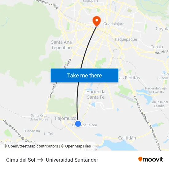 Cima del Sol to Universidad Santander map