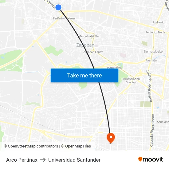 Arco Pertinax to Universidad Santander map