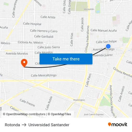 Rotonda to Universidad Santander map