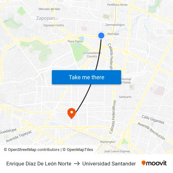 Enrique Díaz De León Norte to Universidad Santander map