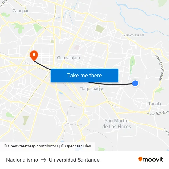 Nacionalismo to Universidad Santander map