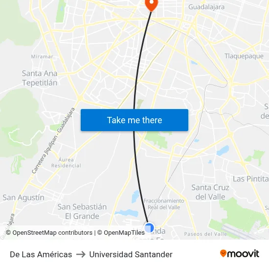 De Las Américas to Universidad Santander map