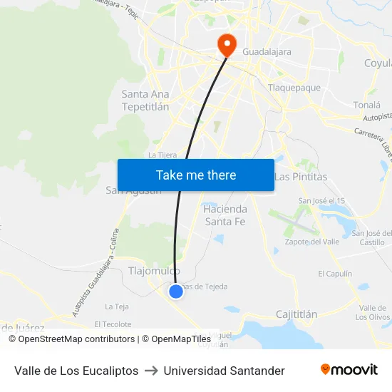 Valle de Los Eucaliptos to Universidad Santander map
