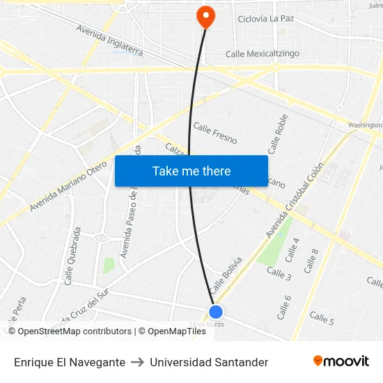 Enrique El Navegante to Universidad Santander map
