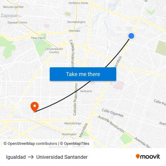 Igualdad to Universidad Santander map