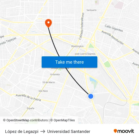 López de Legazpi to Universidad Santander map