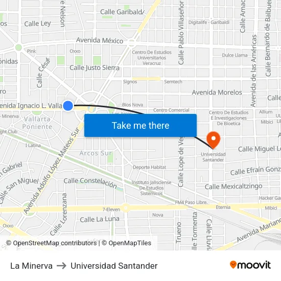 La Minerva to Universidad Santander map