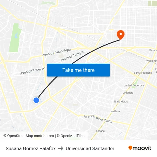 Susana Gómez Palafox to Universidad Santander map