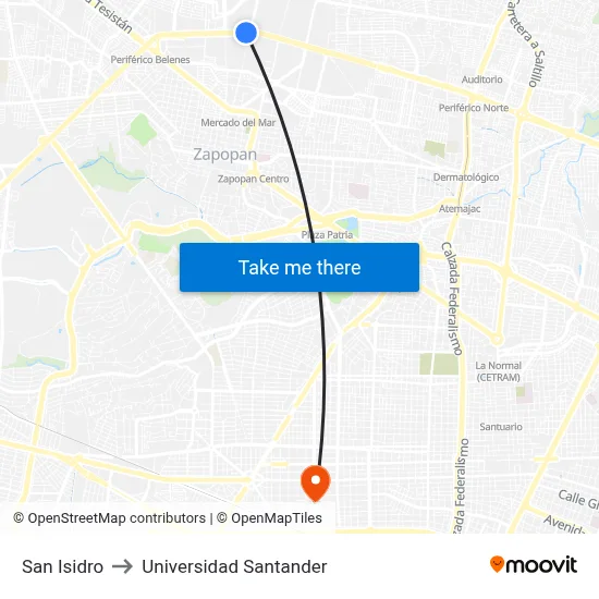 San Isidro to Universidad Santander map