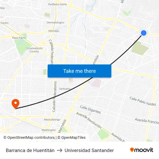 Barranca de Huentitán to Universidad Santander map