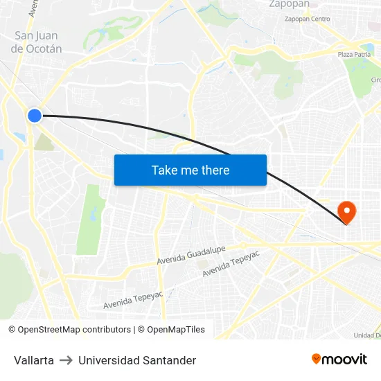 Vallarta to Universidad Santander map