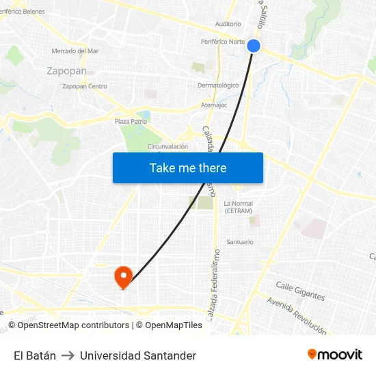 El Batán to Universidad Santander map