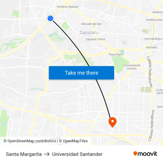 Santa Margarita to Universidad Santander map