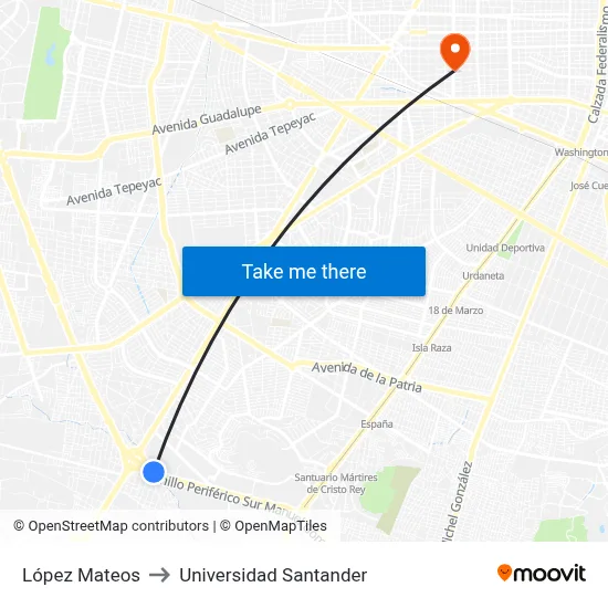 López Mateos to Universidad Santander map