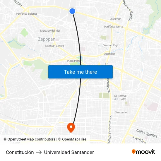 Constitución to Universidad Santander map