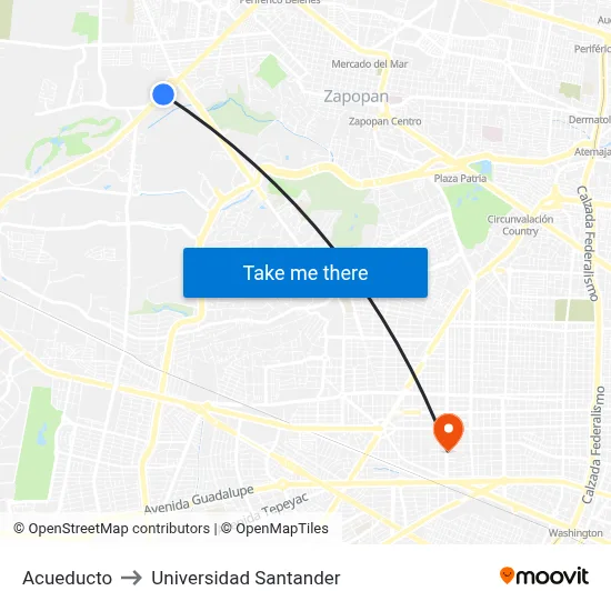 Acueducto to Universidad Santander map