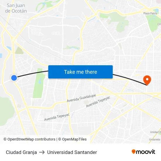 Ciudad Granja to Universidad Santander map