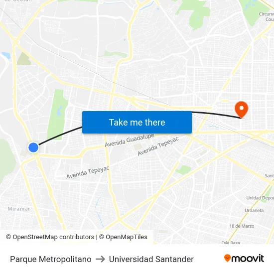 Parque Metropolitano to Universidad Santander map