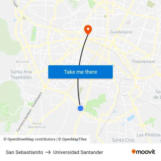 San Sebastianito to Universidad Santander map