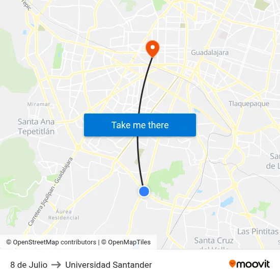 8 de Julio to Universidad Santander map