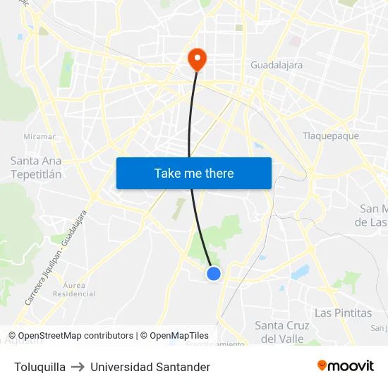 Toluquilla to Universidad Santander map
