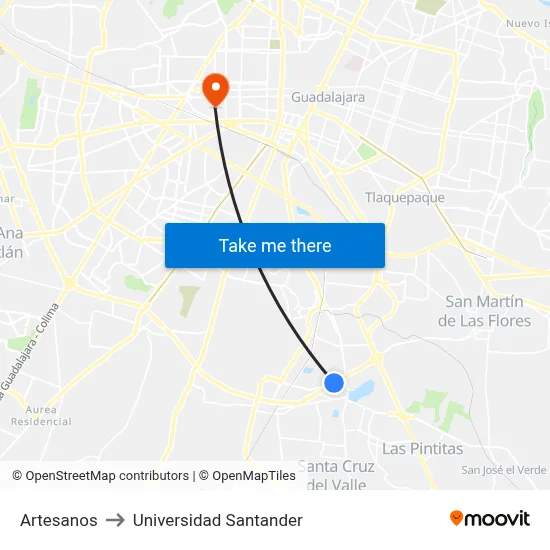 Artesanos to Universidad Santander map