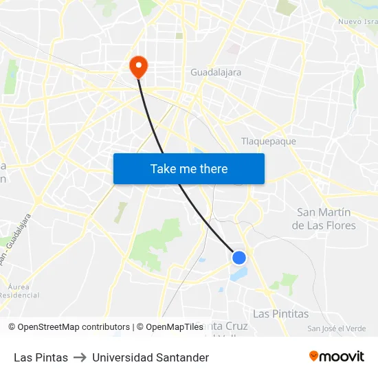 Las Pintas to Universidad Santander map