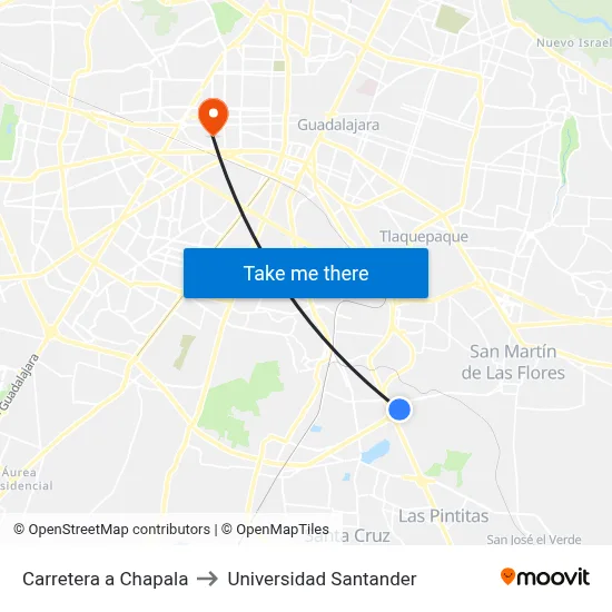 Carretera a Chapala to Universidad Santander map