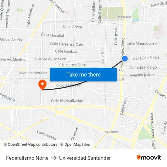 Federalismo Norte to Universidad Santander map