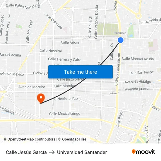 Calle Jesús García to Universidad Santander map