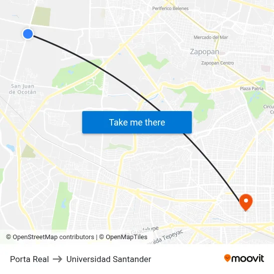Porta Real to Universidad Santander map