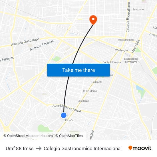 Umf 88 Imss to Colegio Gastronomico Internacional map