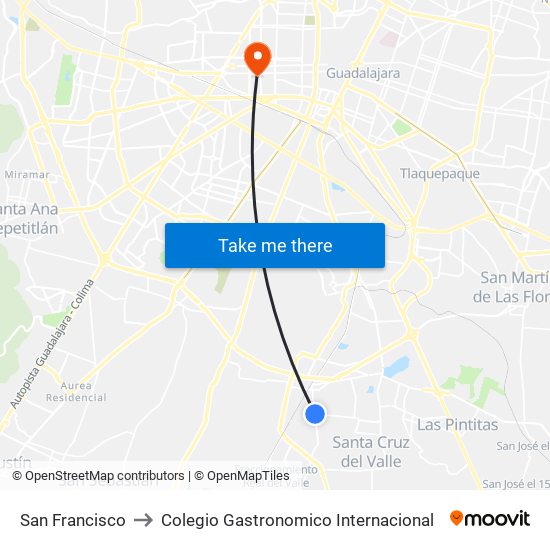 San Francisco to Colegio Gastronomico Internacional map