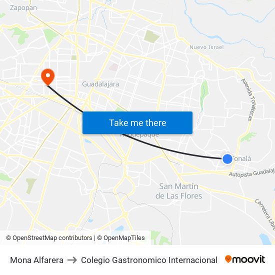 Mona Alfarera to Colegio Gastronomico Internacional map